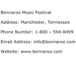 Bonnaroo Music Festival Address Contact Number