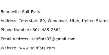 Bonneville Salt Flats Address Contact Number