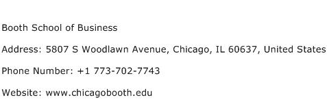 Booth School of Business Address Contact Number