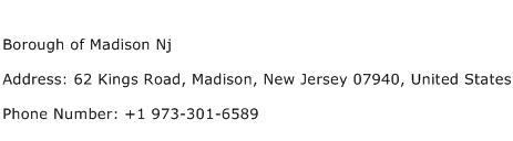 Borough of Madison Nj Address Contact Number