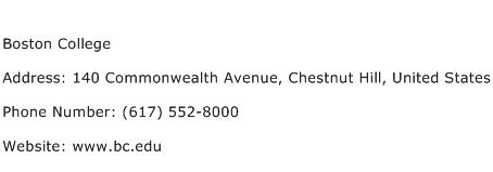 Boston College Address Contact Number