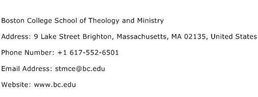 Boston College School of Theology and Ministry Address Contact Number