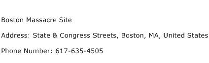 Boston Massacre Site Address Contact Number