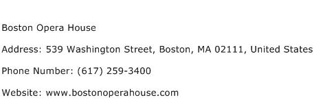 Boston Opera House Address Contact Number