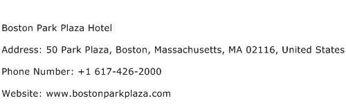Boston Park Plaza Hotel Address Contact Number