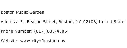 Boston Public Garden Address Contact Number