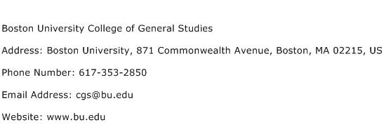 Boston University College of General Studies Address Contact Number