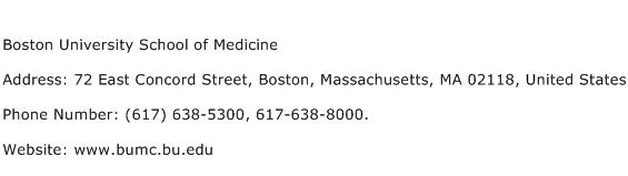 Boston University School of Medicine Address Contact Number