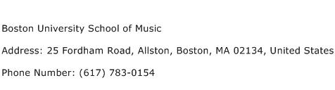 Boston University School of Music Address Contact Number