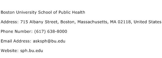 Boston University School of Public Health Address Contact Number