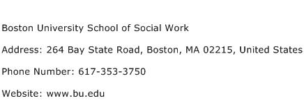Boston University School of Social Work Address Contact Number