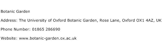 Botanic Garden Address Contact Number