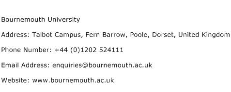 Bournemouth University Address Contact Number
