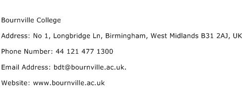 Bournville College Address Contact Number