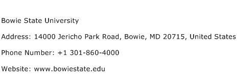 Bowie State University Address Contact Number