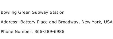 Bowling Green Subway Station Address Contact Number