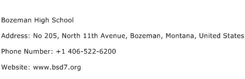 Bozeman High School Address Contact Number