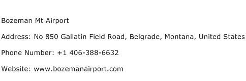 Bozeman Mt Airport Address Contact Number