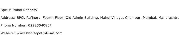 Bpcl Mumbai Refinery Address Contact Number
