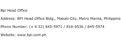 Bpi Head Office Address Contact Number