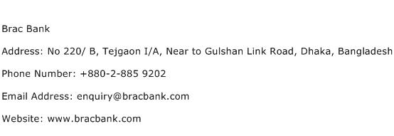 Brac Bank Address Contact Number