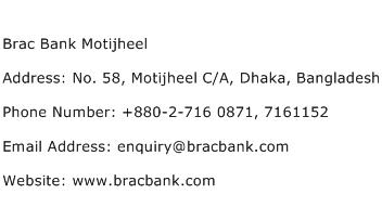 Brac Bank Motijheel Address Contact Number