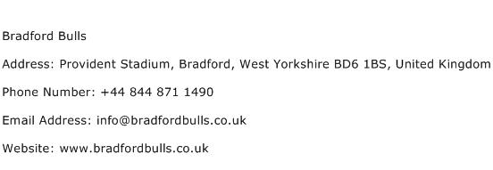 Bradford Bulls Address Contact Number