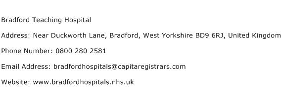 Bradford Teaching Hospital Address Contact Number