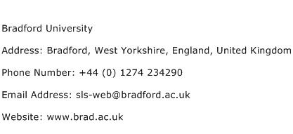 Bradford University Address Contact Number