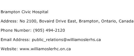 Brampton Civic Hospital Address Contact Number