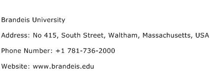 Brandeis University Address Contact Number