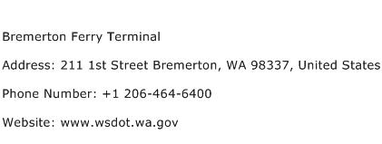 Bremerton Ferry Terminal Address Contact Number