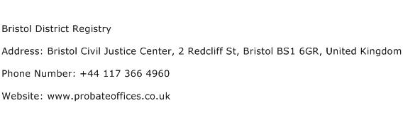 Bristol District Registry Address Contact Number