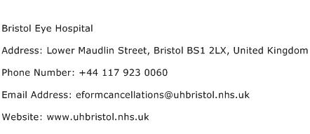 Bristol Eye Hospital Address Contact Number