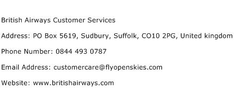 British Airways Customer Services Address Contact Number