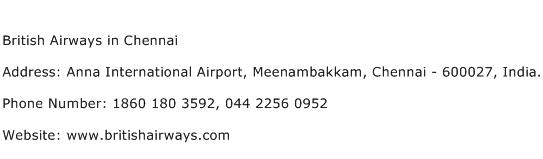 British Airways in Chennai Address Contact Number