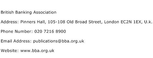 British Banking Association Address Contact Number