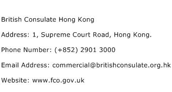 British Consulate Hong Kong Address Contact Number