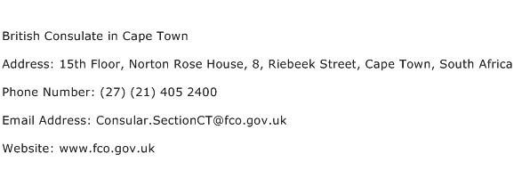 British Consulate in Cape Town Address Contact Number