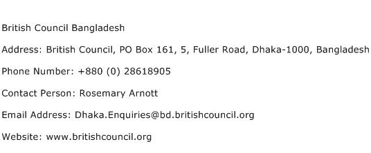 British Council Bangladesh Address Contact Number