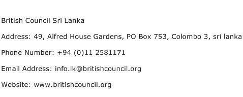 British Council Sri Lanka Address Contact Number