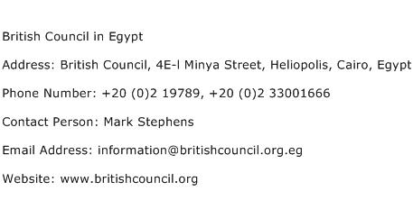 British Council in Egypt Address Contact Number