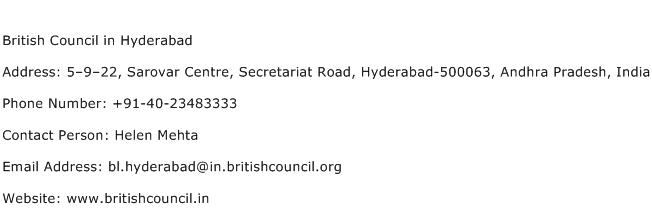British Council in Hyderabad Address Contact Number