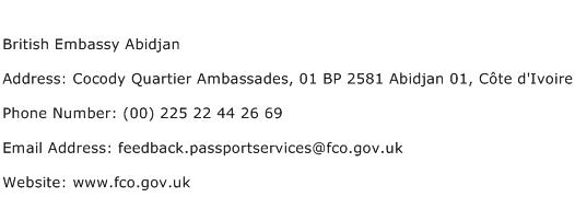 British Embassy Abidjan Address Contact Number