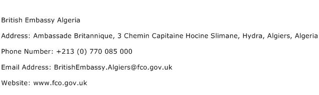 British Embassy Algeria Address Contact Number