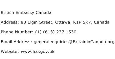 British Embassy Canada Address Contact Number