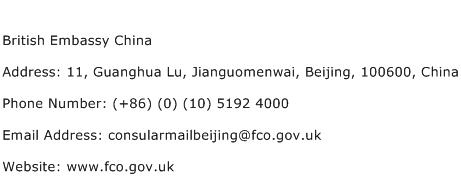 British Embassy China Address Contact Number