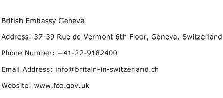 British Embassy Geneva Address Contact Number