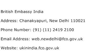 British Embassy India Address Contact Number