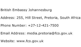 British Embassy Johannesburg Address Contact Number